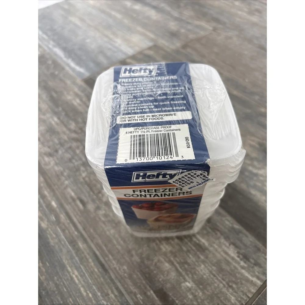 Vtg 1988 Hefty‎ 1.5 PINT Freezer Containers 4 Pack With Lids New Sealed Package